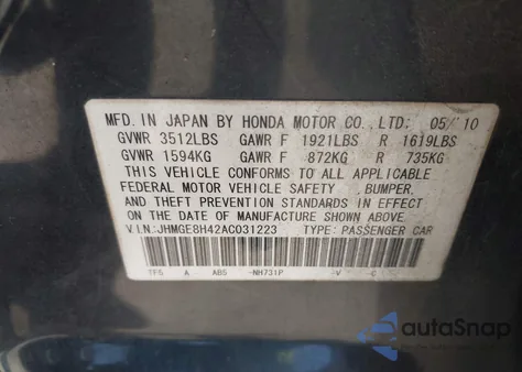 2010 Honda Fit Sport z USA, uszkodzony, nr VIN JHMGE8H42AC031223